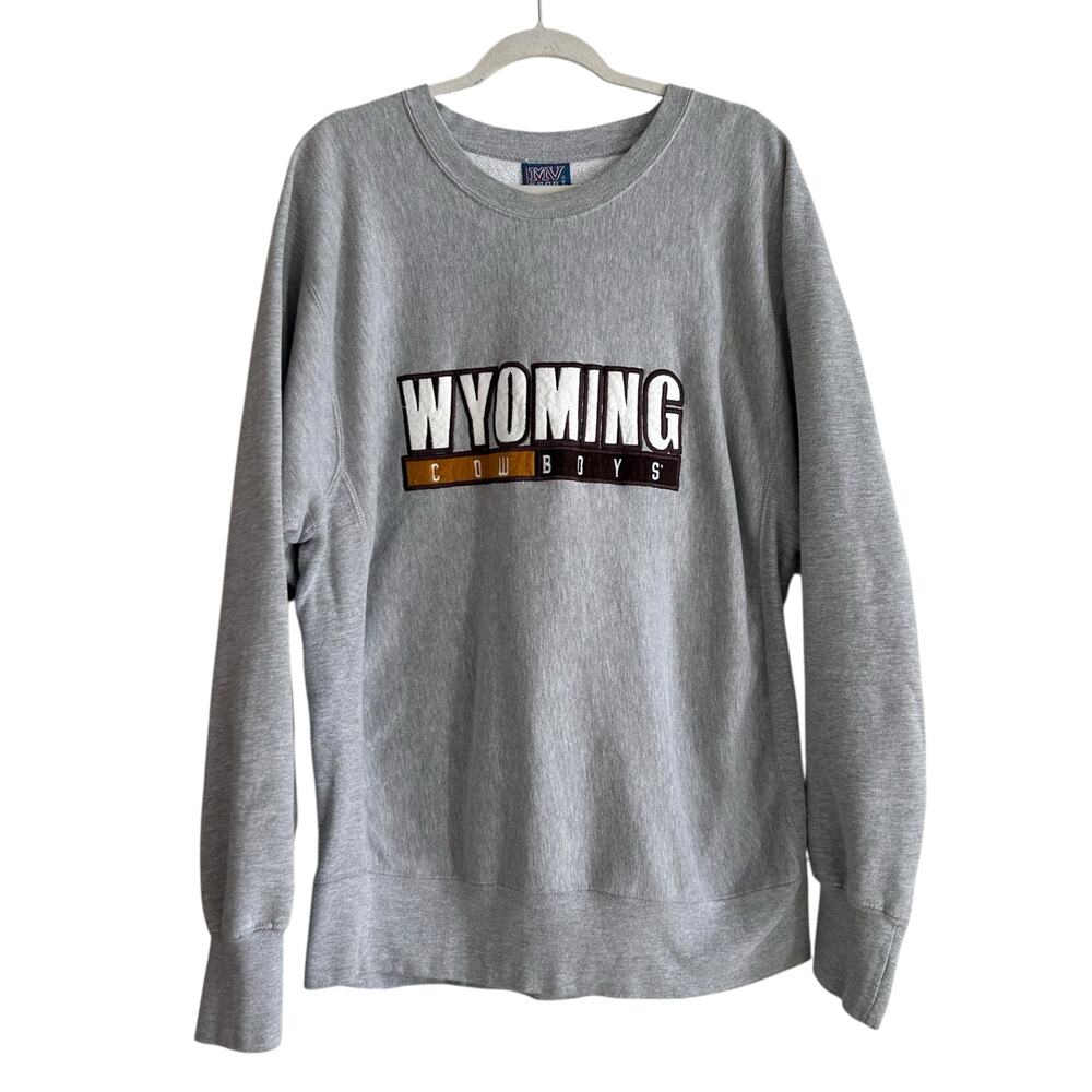 Vintage Wyoming Cowboys MV Sports Gray Crew Neck Sweatshirt Sz Large Collegiate